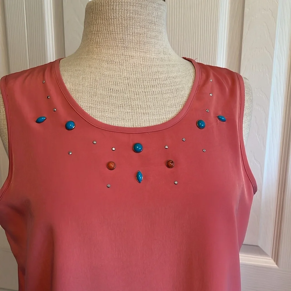 Maggie Sweet 3 Piece Coral Vintage Pantsuit Tunic Top with Jacket Size Medium